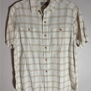 Men’s M Cream Duluth Organic Plaid Outdoor Lightweight Workman Button Up Shirt